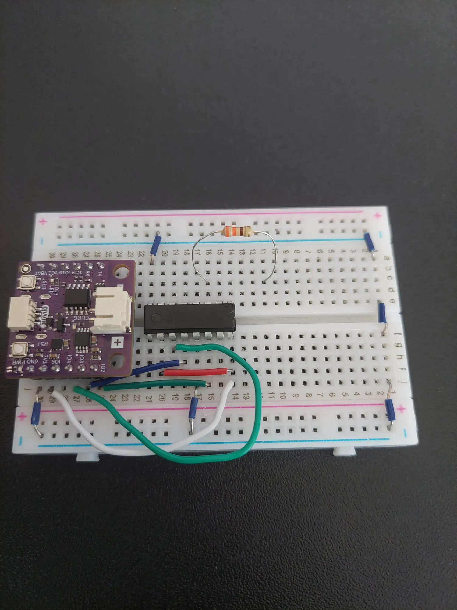 330 ohm resistor bridging row 16 to row 11 on the a-e side