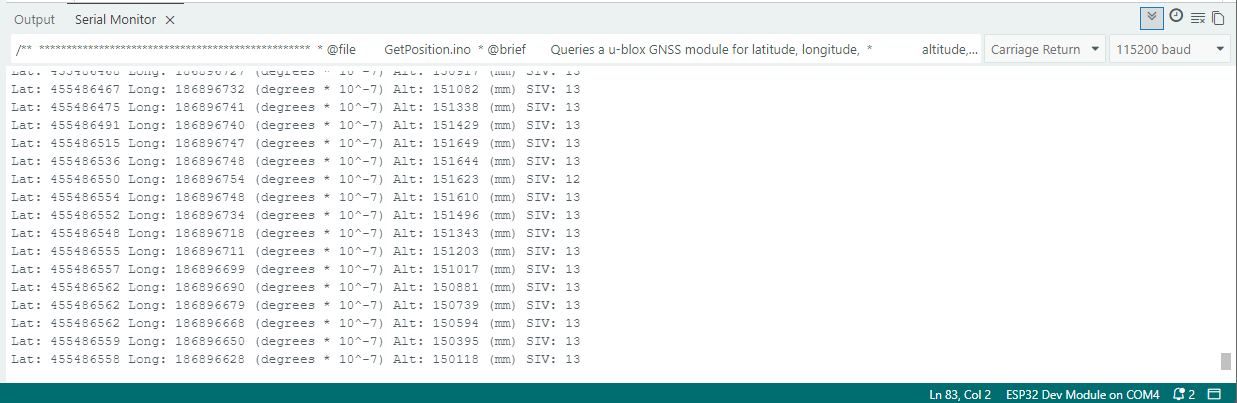 Serial monitor sensor readings